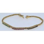 14ct gold, sapphire, ruby, emerald & diamond bracelet, circumference 185mm, gross weight 9.74 grams