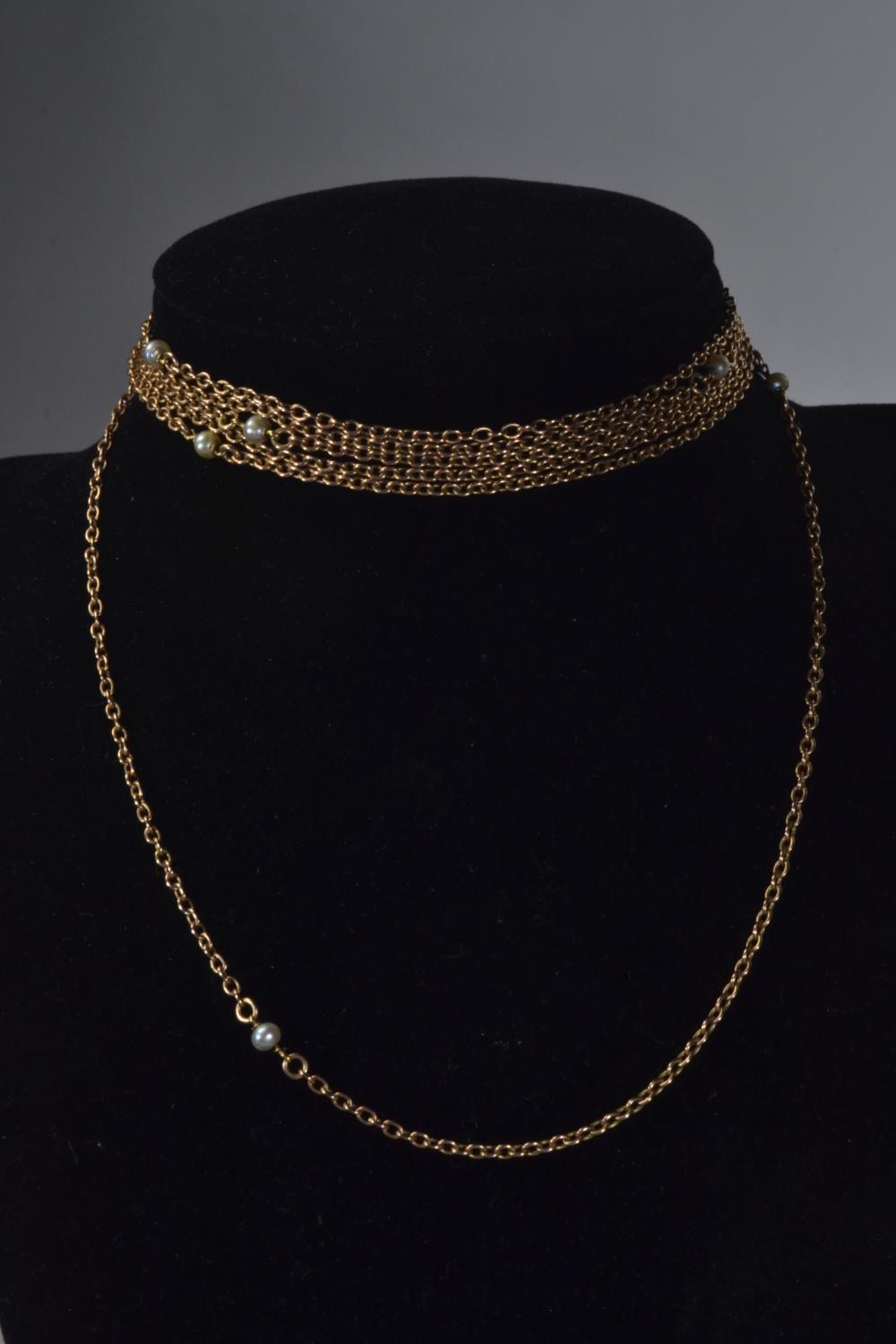15ct rose gold & seed pearl long chain, circumference 1560mm, gross weight 16.69 grams  - Image 2 of 4
