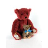 A Steiff Burgundy 40 jointed bear with growler. No. 00693 & a small Steiff Zotty 1960 bear with tag.