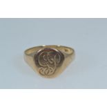 9ct gold signet ring, engraved with initials 'GP', size W1/2, 5.87 grams