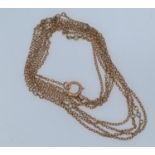 15ct rose gold & seed pearl long chain, circumference 1560mm, gross weight 16.69 grams