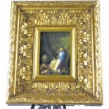 Oil on board still life in a wide, ornate gilt frame, painting 11 x 16cm, outer frame measures