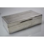 Art Deco rectangular silver cigarette box, Mappin & Webb Ltd, London 1931, the engine turned cover e