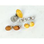 Collection of silver and amber jewellery, together with a pair of pearl and silver earrings