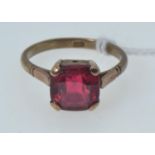9ct gold & red stone ring, size O, gross weight 2.95 grams