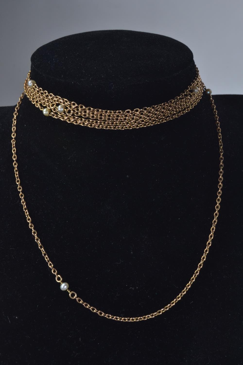 15ct rose gold & seed pearl long chain, circumference 1560mm, gross weight 16.69 grams  - Image 3 of 4