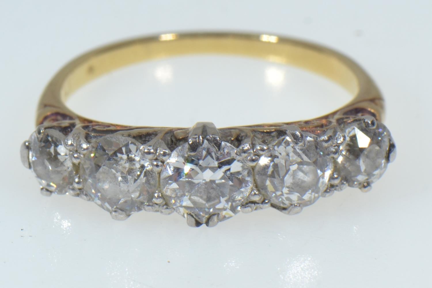 Victorian style yellow metal & five stone diamond ring, total diamond weight approximately 1.40 cara