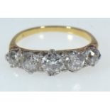 Victorian style yellow metal & five stone diamond ring, total diamond weight approximately 1.40 cara