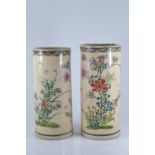 Matched pair of Satsuma brush pots/vases, tallest H22cm D9.5cm