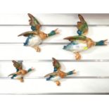 Set of four graduated Beswick wall hanging flying ducks, largest 27cm