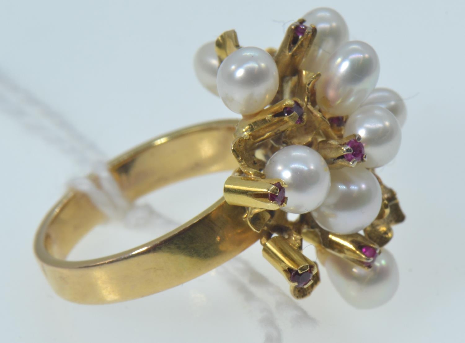 14ct gold cluster ring set with eleven pearls and ten rubies, marked 14K, size L, gross weight 7 gra - Image 3 of 5