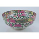 Chinese famille rose bowl, with repeating floral detail, blue mark to base, D22.5cm H9cm