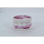 Meissen style trinket box, puce ground, pseudo cross swords mark, length 5cm