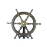 Small wooden ships/boat wheel with brass centre, Max diameter 62cm, inner spline diameter 2cm