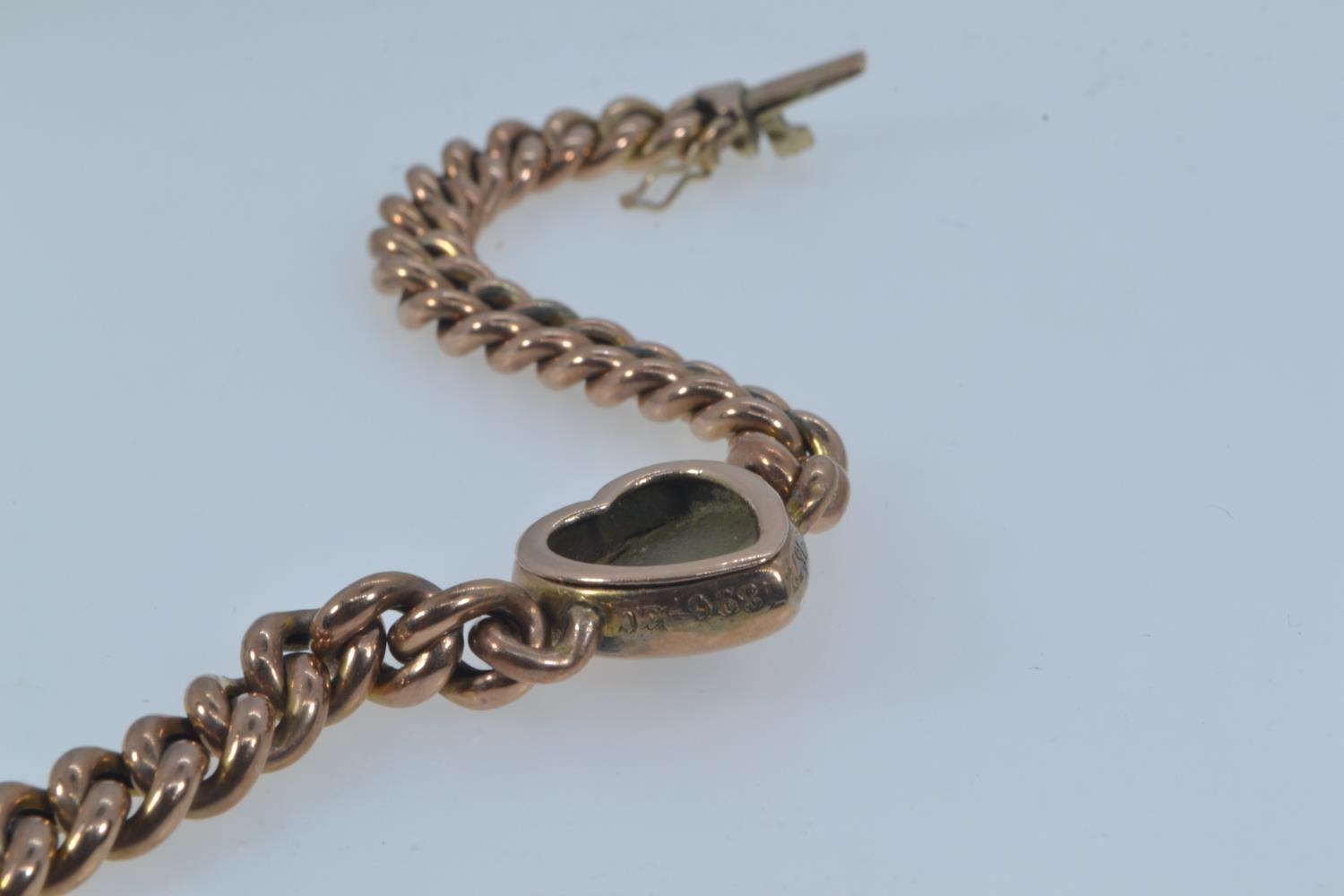 Victorian yellow metal & sapphire keepsake bracelet, tests positive for 9ct gold, the central heart  - Image 3 of 4