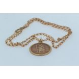 9ct gold St. Christopher pendant & 9ct rose gold chain, pendant length 28mm, chain circumference 410