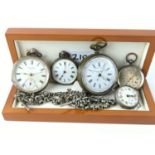 Four open face pocket watches, including a HM silver cased, one 'fine silver' cased, 800 silver case