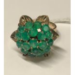 14ct gold green stoned flower head ring, 4.2 grams, size N1/2