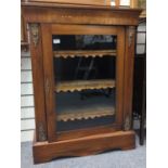 Victorian mahogany glass fronted display cupboard with inlay and brass details, no key