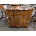 C19 walnut veneered Commode chest with 3 drawers and serpentine front W8 D49 H74