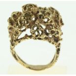 Large open work design yellow metal ring, testing positive for 9ct gold, size M, gross weight 9.64 g