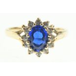 9ct gold, synthetic spinel and white stone cluster ring, size N, gross weight 3.22 grams
