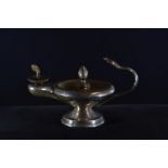 Silver 'Aladdin's Lamp' cigar table lamp, A & J Zimmerman Ltd, Birmingham 1928, with a serpent handl