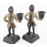 Pair of bronze monkey butler candle holders, 16.5cm height