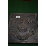 Lead panel 28 x 28 cm 1906 Society of Merchant Venturers. Literature about history of the plaque inc