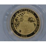 Royal Mint Britannia 2022 UK £25 1/4oz Gold Proof Coin, with certificate, fitted case and outer card
