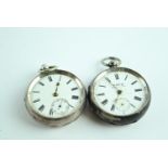 Two gents silver pocket watches as found. Both opened face and one with T.P.H. 806 inside back and t
