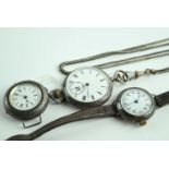 Three silver watches, including Omega 935 silver open faced pocket watch (running) one Swiss made wr