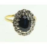 18ct gold, sapphire and diamond cluster ring, size O, gross weight 4.58 grams