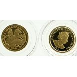Two 2021 Elizabeth II 1/8 sovereigns, including George and the Dragon 200th Anniversary and Diana 60