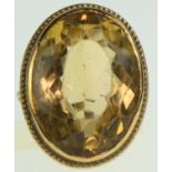 9ct gold ring set with large citrine measuring approx 29 x 27mm diameter, size K, gross weight 11.64