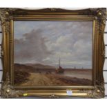 Oil on canvas of a coastal scene, signed Davis lower left, in ornate gilt frame, 75 x 66cm