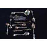 Mixed silver flatware, various maker's and dates, including a Victorian sauce ladle, slice, three te