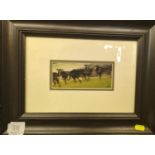 Anthony Amos-British, 1950-2010. Oil painting of cows. Artwork size 15.5cm x 6.5cm. 39cm x 30 inclus