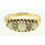 18ct gold, opal and diamond ring, size O1/2, gross weight 3.54 grams