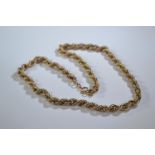 9ct gold rope twist necklace, circumference 490mm, 16.76 grams