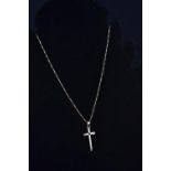 9ct gold cross pendant and 9ct gold box link neck chain, pendant length including bale 36mm, chain c