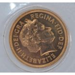 2002 Elizabeth II full sovereign, with box