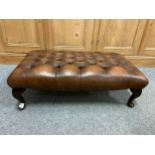 Thomas Lloyd large brown leather foot stool. W96 D56 H32cm approximately.