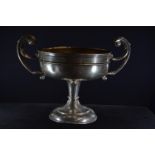 Silver twin-handled pedestal bowl, maker's mark rubbed, Birmingham 1919, height 16cm, width 21.5cm,