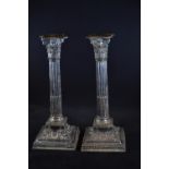 Pair of late Victorian silver Corinthian candlesticks, James Dixon & Sons Ltd, Sheffield 1890, inscr