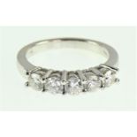 18ct white gold and five stone diamond ring, size M, gross weight 4.84 grams
