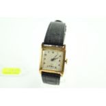 9ct Gents dress watch with leather strap. ( inscribed with SGT. V.J. Pegler from combined messes 193