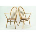 Pair of Ercol 365A Quaker armchairs. Natural finish, with original seat pads.