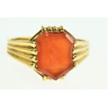 9ct gold carnelian intaglio ring inscribed 'I Need Support,' size O1/2, gross weight 2.85 grams