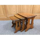 Mid-century Nest of three tables in Elm by Ercol. Largest W56 D36 H43 cm